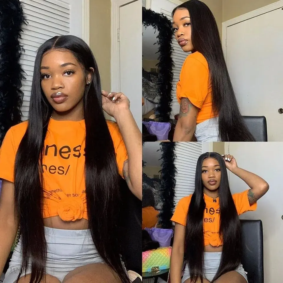 Rosabeauty 30 40 Inch Straight 13X4 Lace Front Human Hair Wigs 150% 180% Glueless Brazilian For Black Women Remy Natural Color