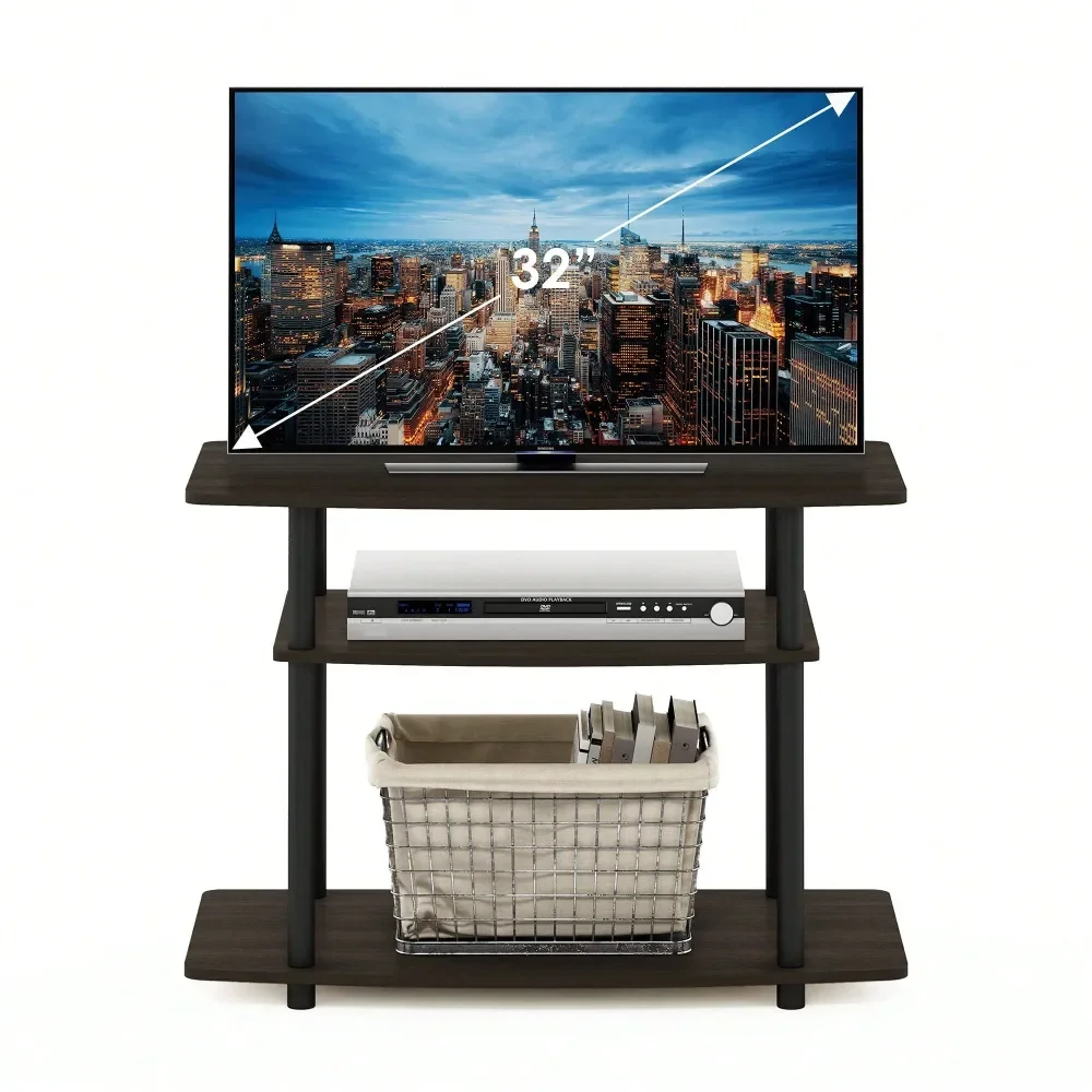 

3Tier TV Stand, Entertainment Center With Stainless Steel Tubes, No Tools Assembly, Fits To 32Inch TVs, Black TV Stand, Mode