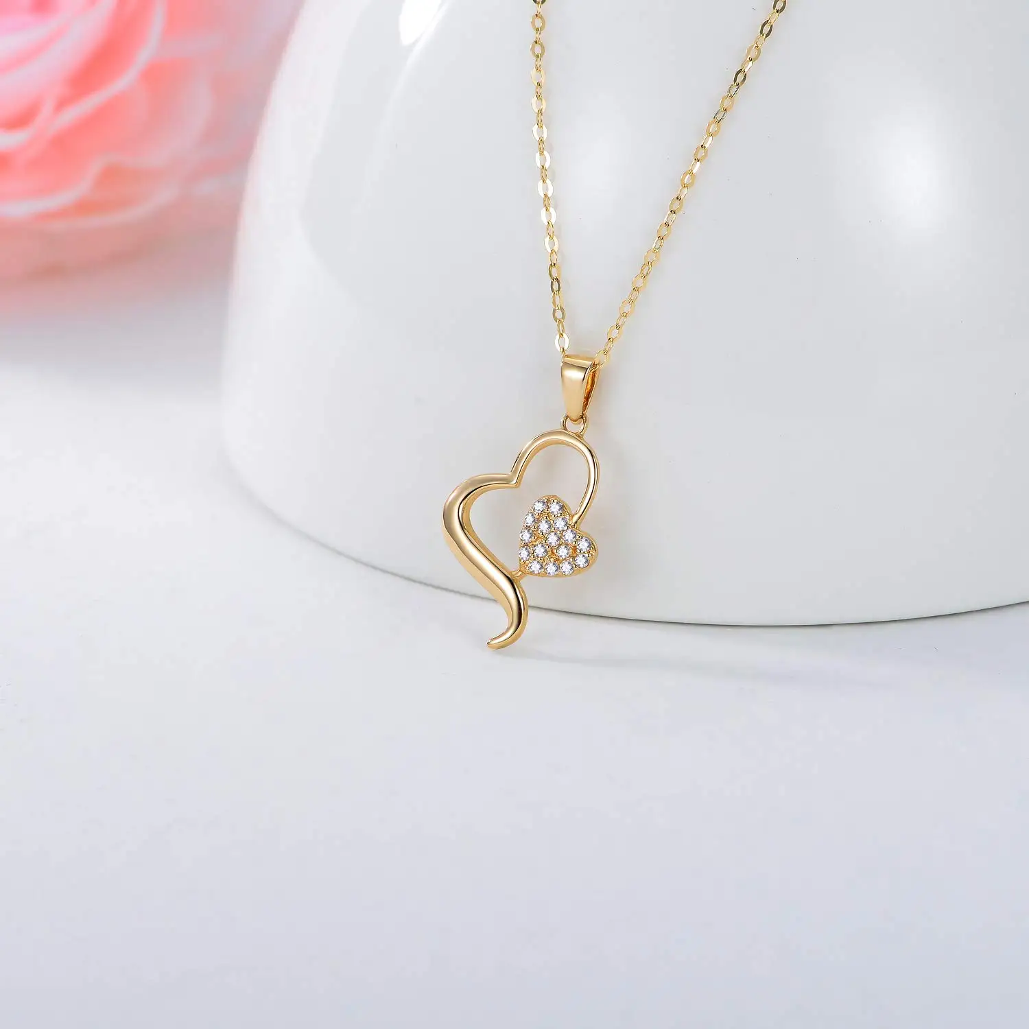 YFN 14K Emas Berlian Alami Kalung Hati untuk Wanita Ulang Tahun Perhiasan untuk Istri Pacar Hadiah Cinta Untuknya (0,1 CT)