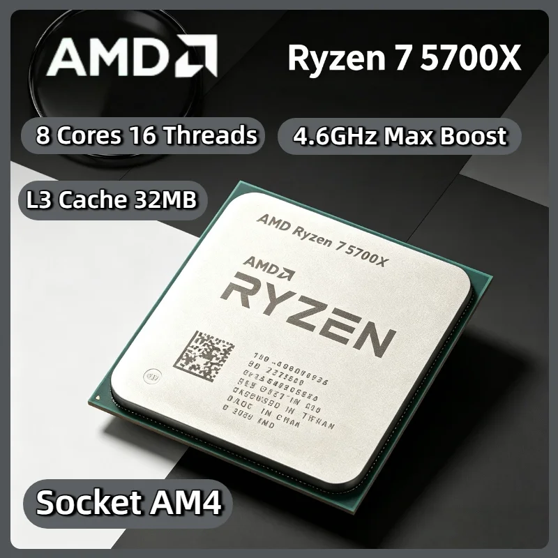 Procesador AMD Ryzen 7 5700X de 8 Núcleos y 16 Subprocesos, 4.6GHz, 7NM, NUEVO, L3 32M, 65W, Socket AM4, R7 5700X, DDR4, en Bandeja, Sin Ventilador