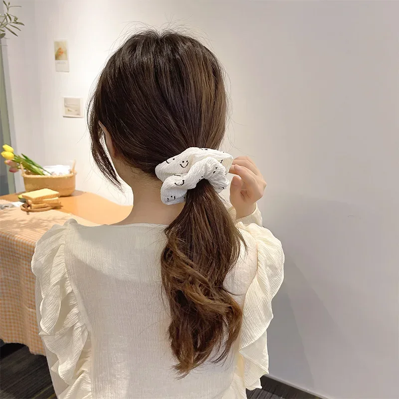 2023 New Cute and Simple Large Hair Ring Fashion Smiling Face Fabric Ties Hair Ring Scrunchies Accessories for Women