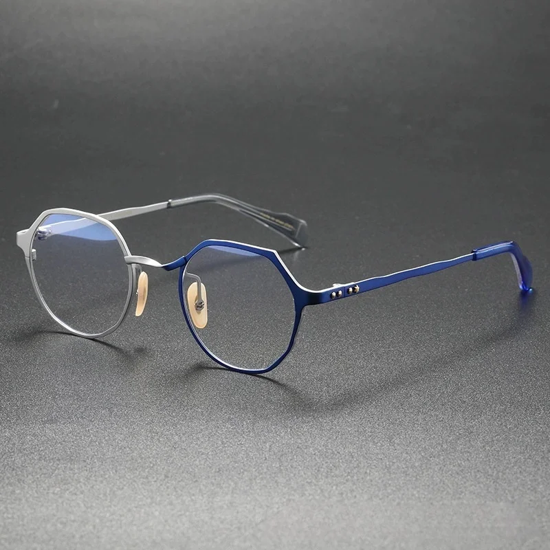 Belight 光学日本非対称デザインヴィンテージラウンドレトロ手作り純チタン眼鏡フレーム処方レンズ MM0039