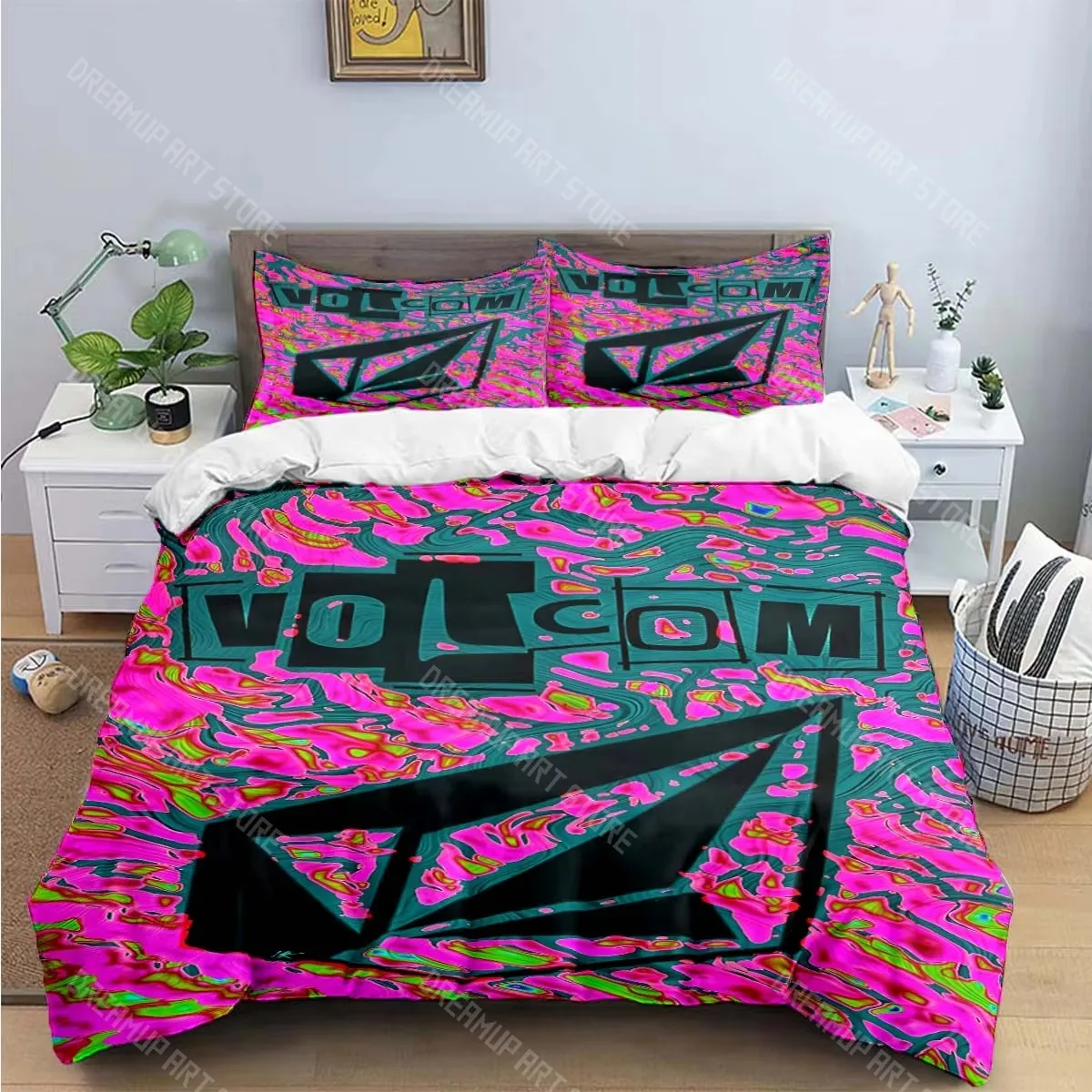 3D Printed V-Volcom skate brand Bedding Set for Boys Girls Duvet Cover Pillowcase Twin Queen King Full Single Double Sizes