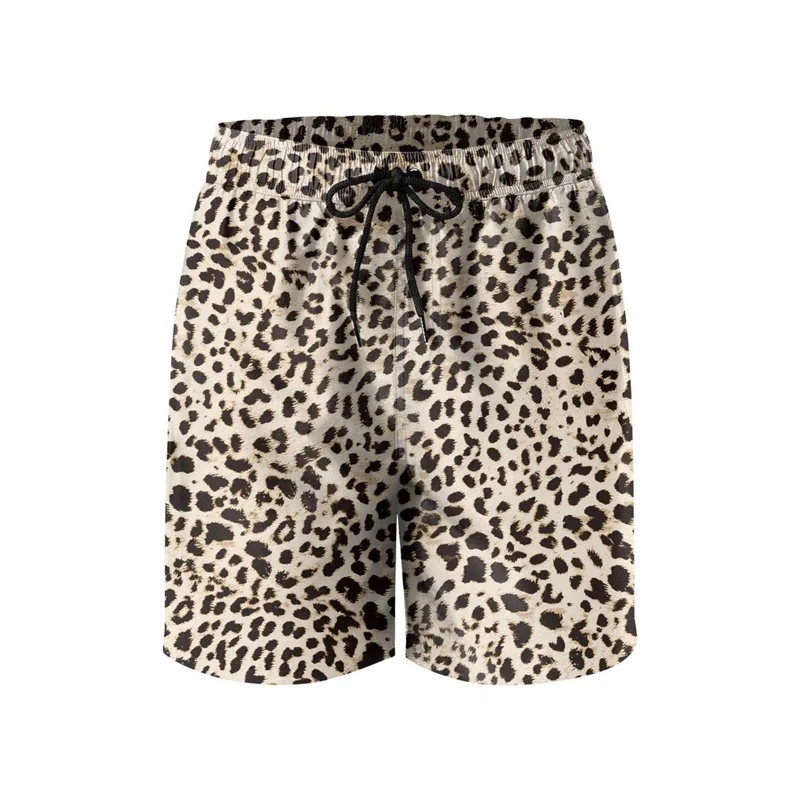 Shorts de praia com estampa 3D leopardo masculino, calção de praia de verão, shorts de surf casual com secagem rápida, personalidade, moda