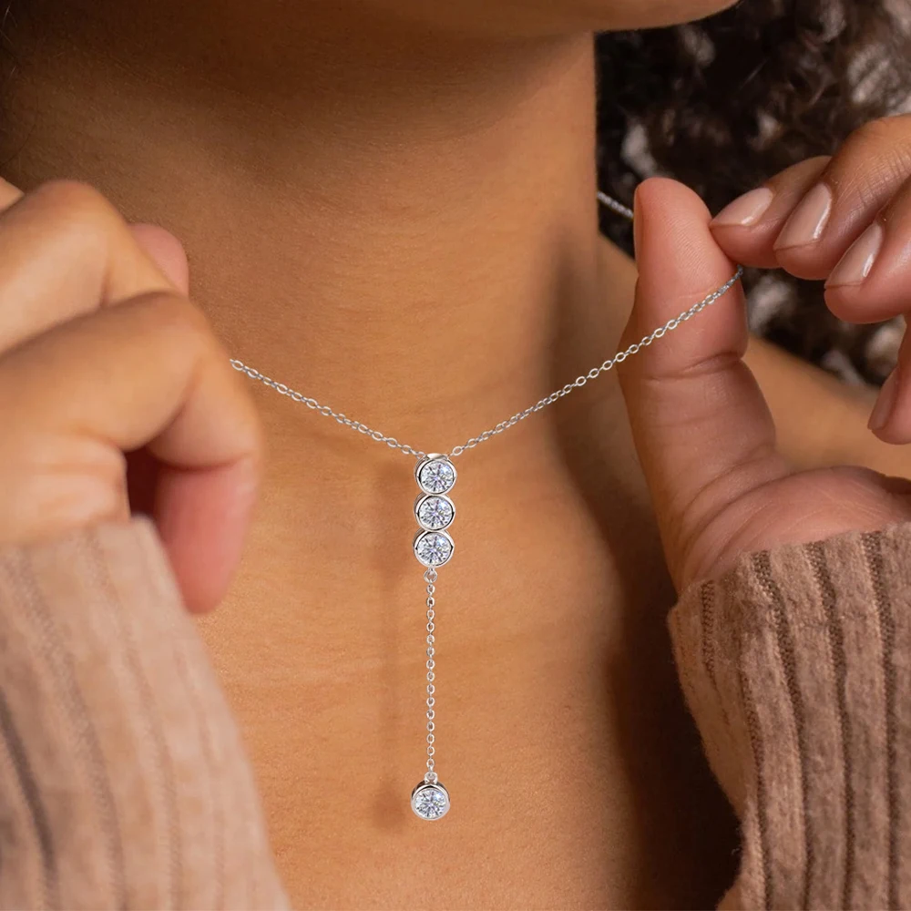 3mm‑5mm Optional Classic Bubble‑Design Full‑Inlaid Moissanite Clavicular Necklace for Girls,925 Sterling Silver,Fine Neck Jewelry for Wedding Party Anniversary Birthday Holiday Gift Accessories