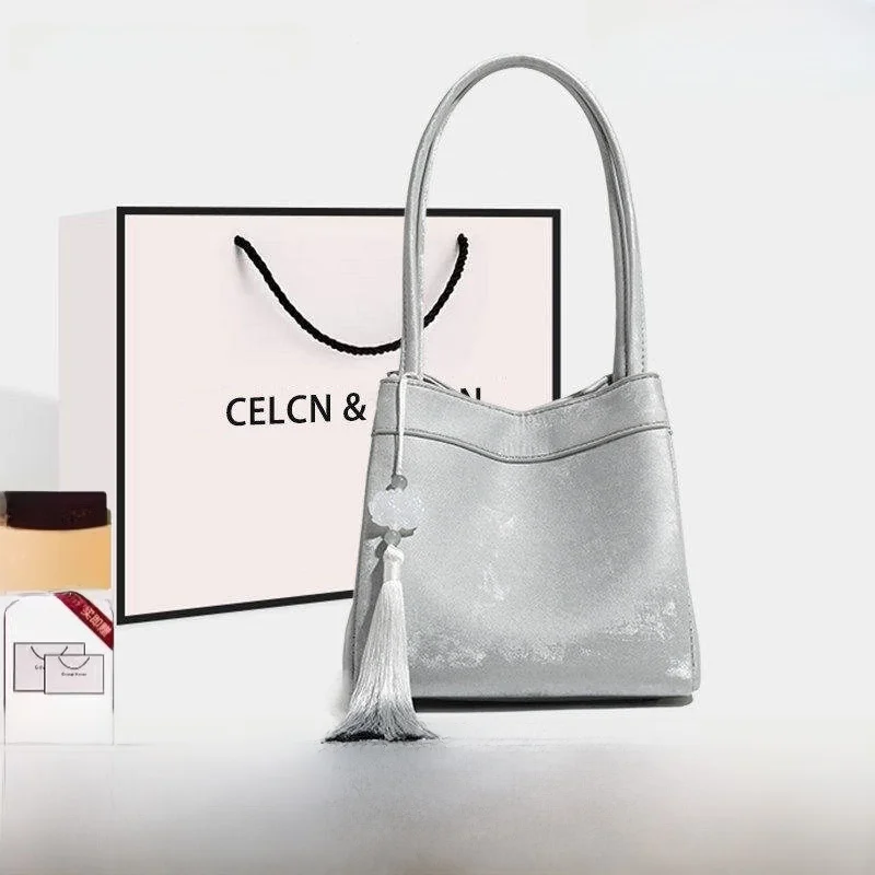 

New Chinese Sle Women's Basket Bag oulder Crossbody Handbag Buet ape Soft Leather Magnetic Bule Closure Leisure Bag