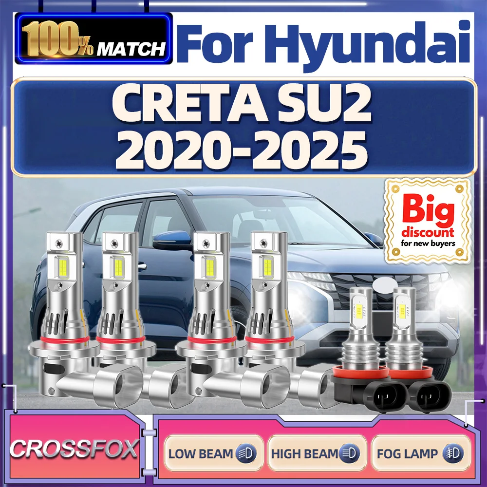 

CROSSFOX【For Hyundai CRETA SU2 2020-2025】Ultra Bright Hi/Lo Beam Canbus Car LED Headlight Bulb Turbo Headlamp Ampoule Fog Lamp