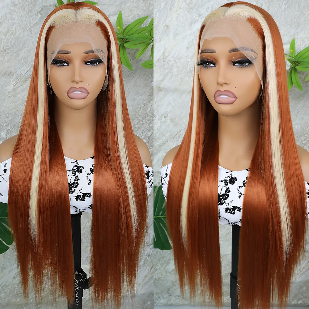 أبولوريل-شعر مستعار بدانتيل أمامي اصطناعي للنساء ، شعر مستعار أشقر ، شعر طويل ناعم مستقيم ، زنجبيل برتقالي ، 13 × 3