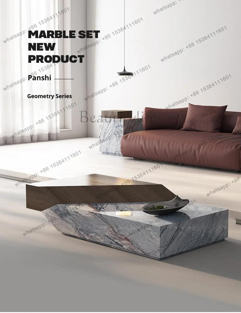 FG J Italian Freeform Travertine Coffee Table, Designer Artistic Centerpiece, Heat & Scratch Resistant, Customizable