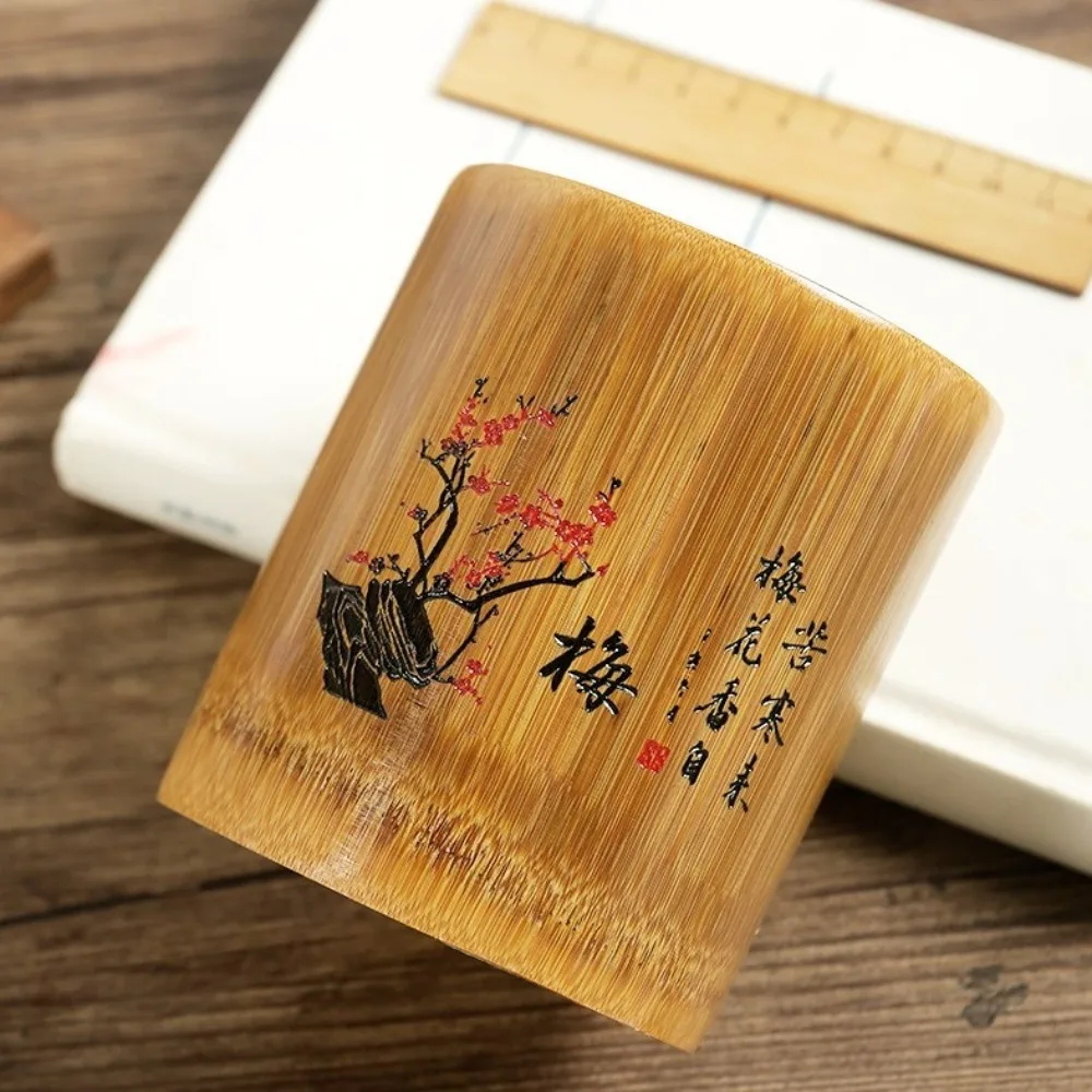 Multifunctional Desktop Storage Box Chinese Style Cylindrical Pen Holder Plum Blossom Chrysanthemum Pencil Box Cosmetics
