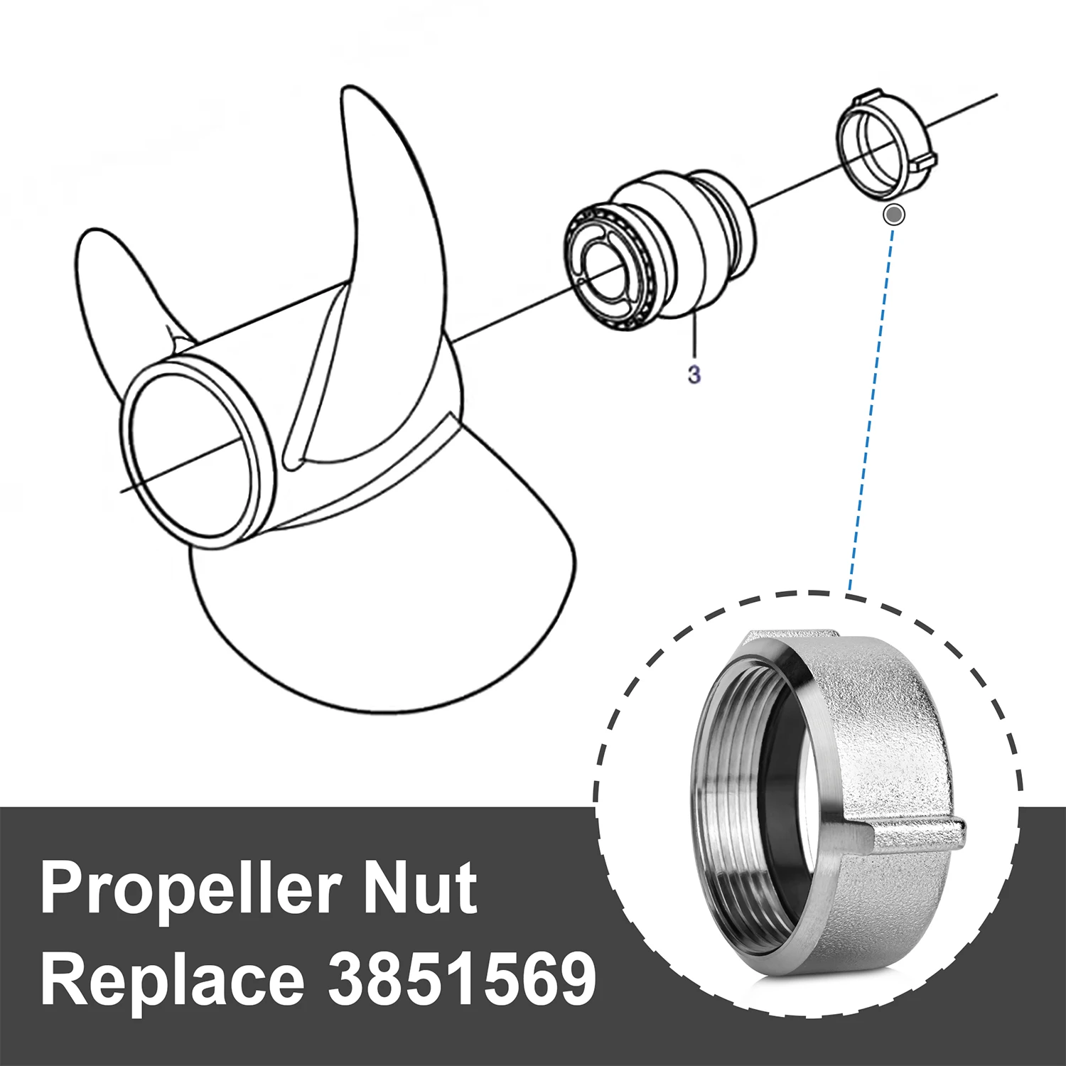 Propeller Nut Compatible with DPS & DPS-A Drives Replacement Volvo Penta 3851569