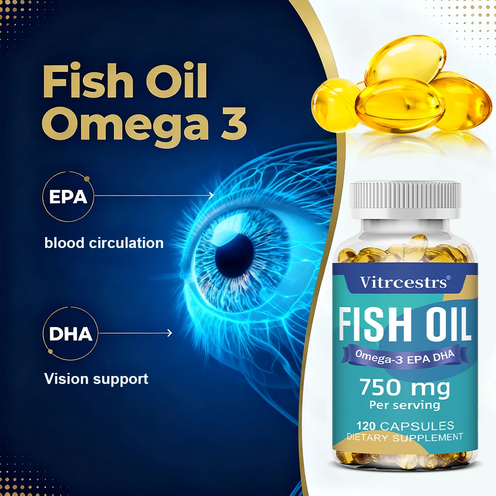 High-Potency Fish Oil Omega-3 750 Mg Per Serving, Promotes Brain & Heart Health, Non-GMO Gluten Free Dietery Supplement