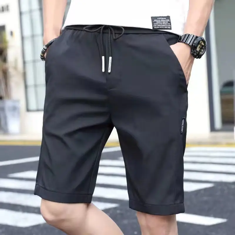 

Summer Thin Ice Silk Casual Shorts Men's Loose Slim Straight Tube Mid-Length Trendy Summer Five-Quarter Pants Harajuku Style