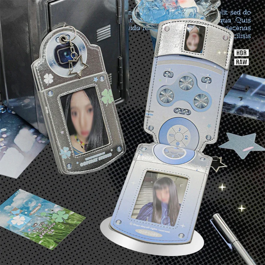 INS الموضة الكورية Dv الفضة الجلود 3In حامل بطاقة فتاة المعبود تخزين الصور ستار معلقة الديكور 3-فتحة للبطاقات غطاء بطاقة هدية #2
