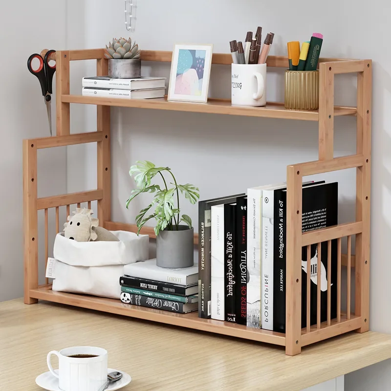 Bamboo Bookshelf Office Student Stationery Organizer Magazine Holder Home Sundries Storage Shelves Kitchen Seasoning Rack