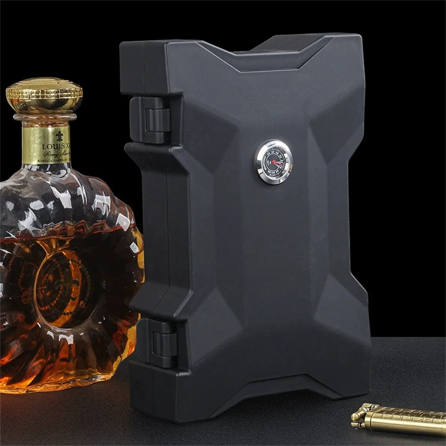 

10 Cigars Double-Layer Sealed Cigar Humidor With Hygrometer / Moisturizing Box Portable ABS Plastic Cigar Box Men's Gift