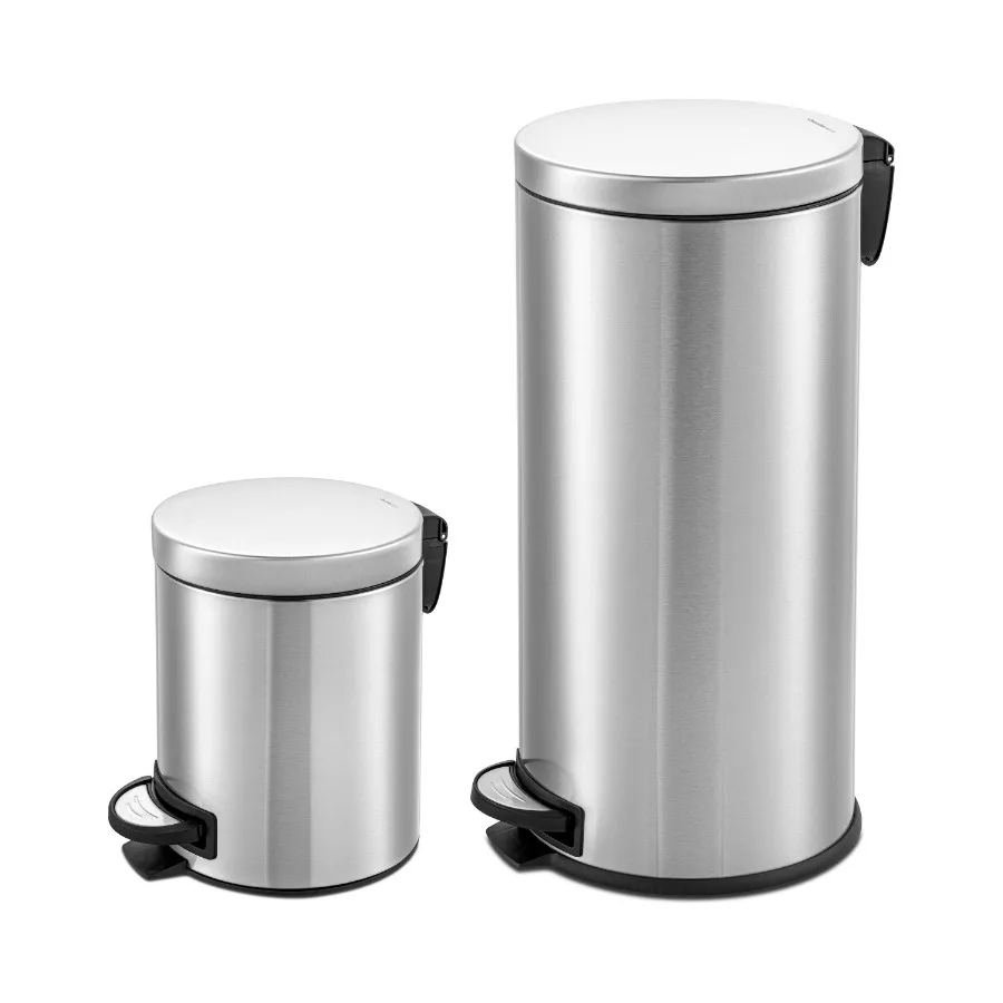

8 Gallon Kitchen Trash Can with Lid + 1.3 Gallon Round Stainless Steel Step Trash Can Combo for Bathroom, Office, Bedroom Brush