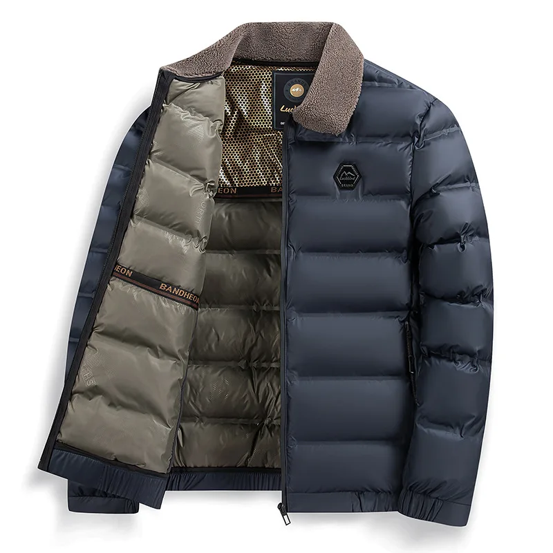 OIMG Men thickened cotton padded jacket winter warmth solid color daily versatile jacket high quality men windproof cotton coat