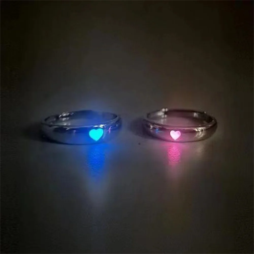 Heart Ring Noctilucent Blu-ray Popular Jewelry Luminous Ring Couple Ring Adjustable Ring Fashion Alloy Jewelry Gift