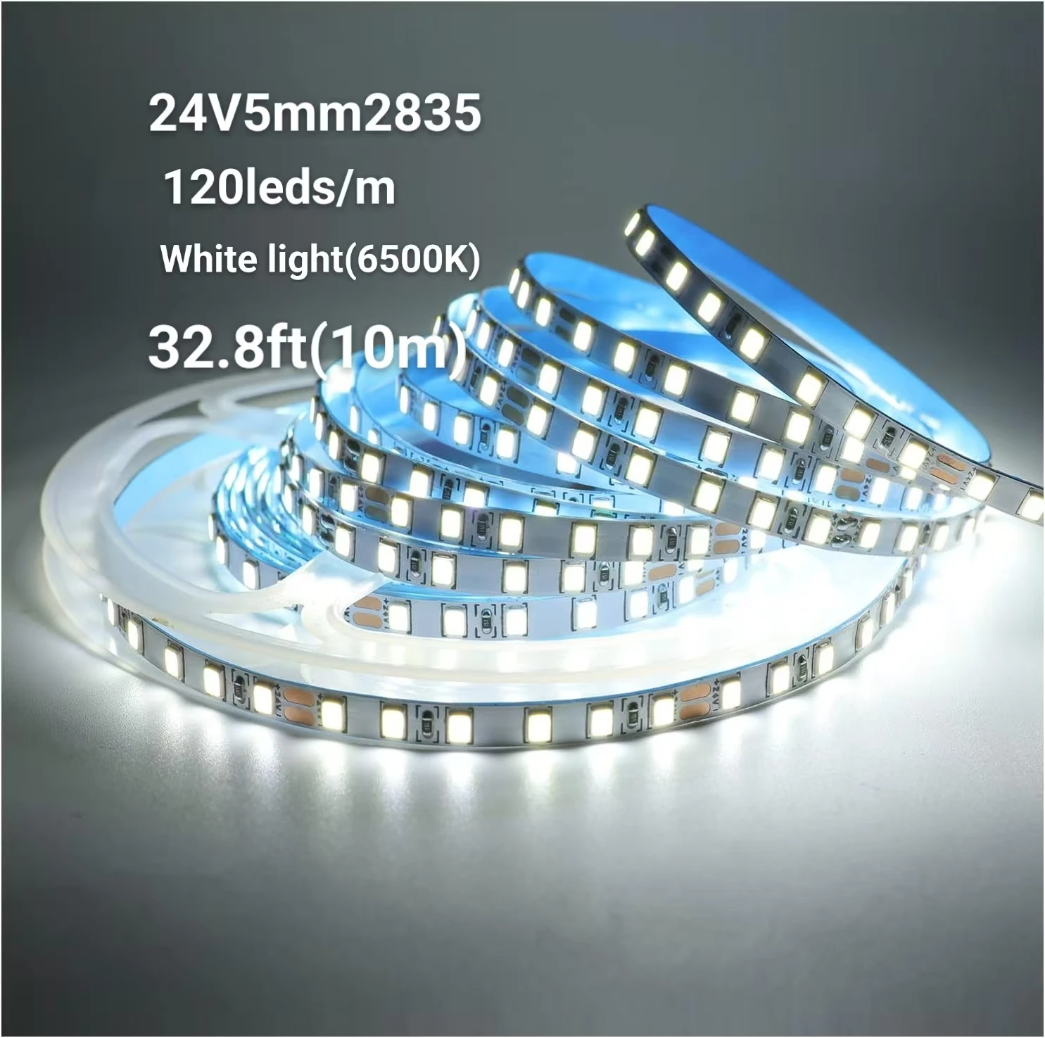 

1 рулон низковольтных светодиодов 24 В, 120 светодиодов/метр, ширина 5 мм, световая полоса 32, 8 футов (10 м) Холодный белый свет 6500 К Световая лента, светодиодный чип 24 В Голая доска Самоклеящаяся гибкая лента, гирлянда для отеля, КТВ, Торговый центр,