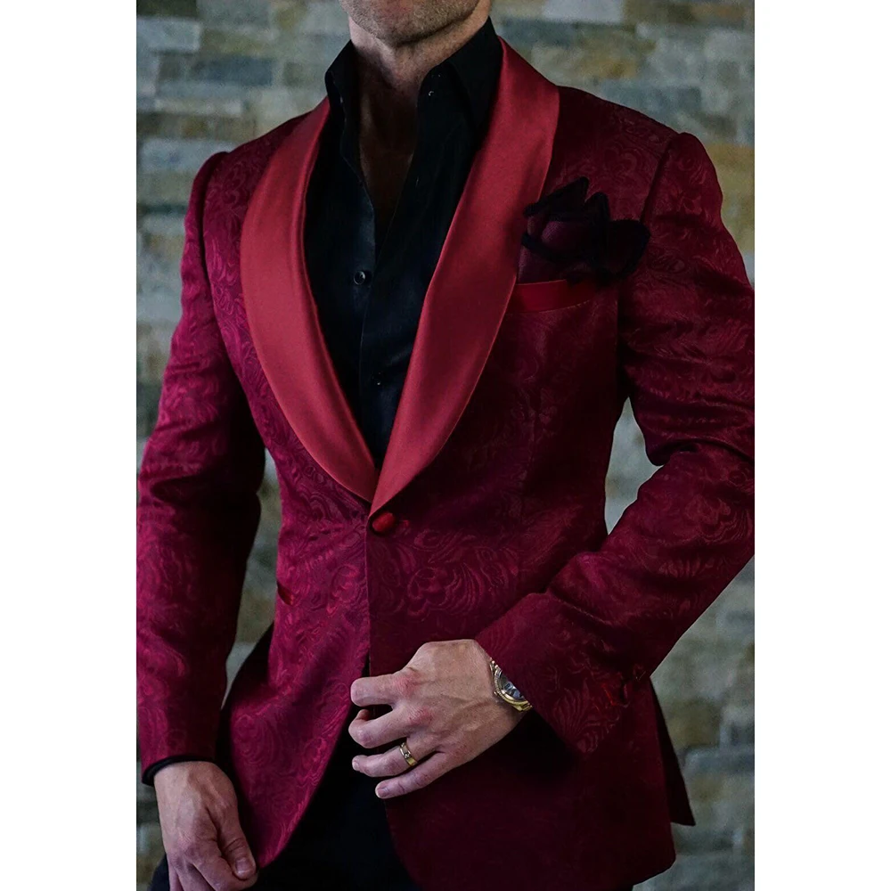 High Quality Jacquard Men Suits Blazer Costume Groom Shawl Lapel Wedding  Slim Fit Blazer Jacket 1 Pc