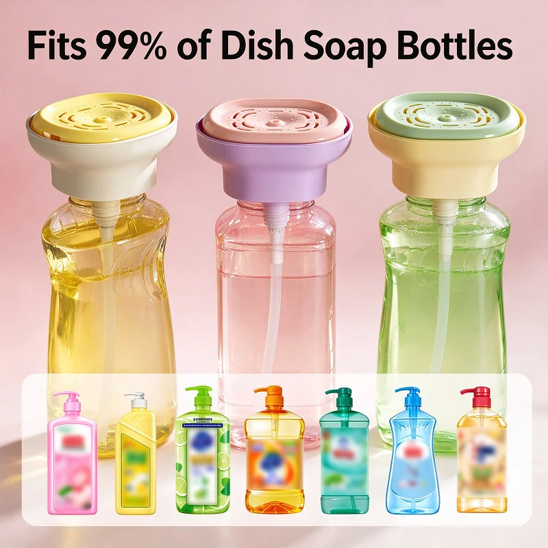 Dish Soap Dispenser Pump Head with Sponge Holder, One-Touch Press Soap Pump Top, Fits 99% Bottles, No Refill Needed