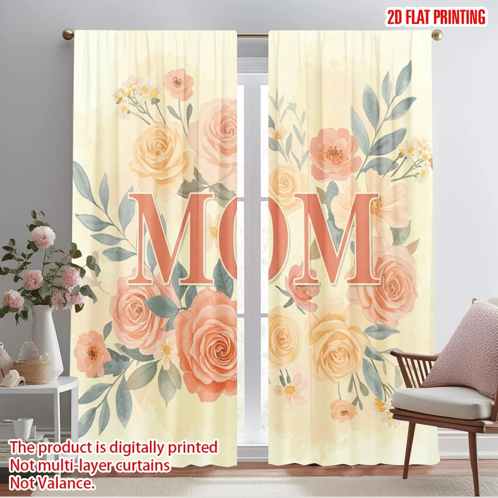 

2pcs 2D flat printing Curtain Mom floral roses painting Polyester Without Electricity Seasonal Party & Holiday Decor Perfect for