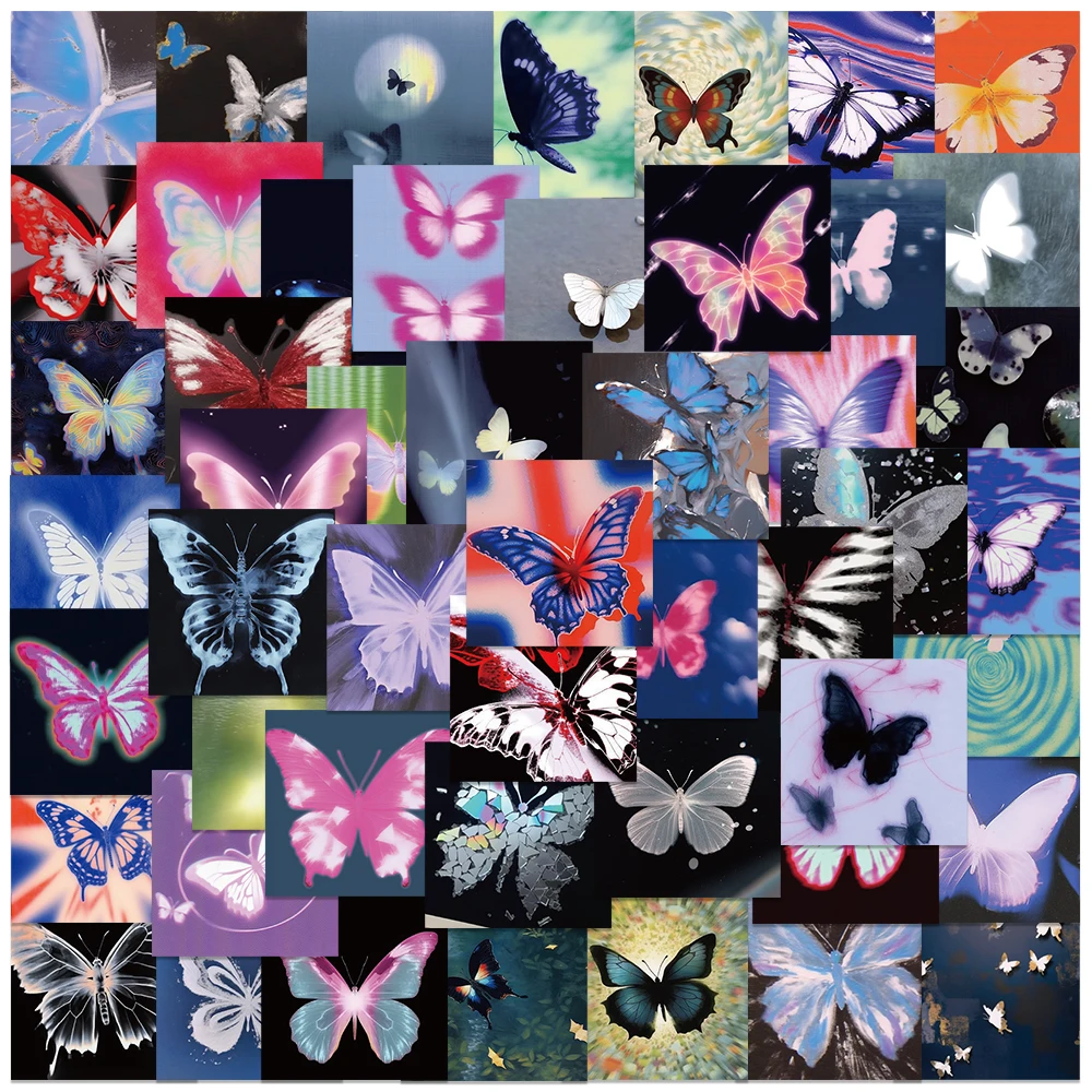 Cartoon Psychedelic Butterfly Stickers, decalques impermeáveis para telefone, laptop, skate, mala, Scrapbook, presente infantil, 50pcs