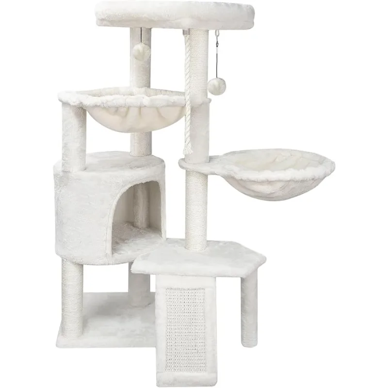 

Wang Xin Three Layer Cat Tree with Cat Condo Scratch Pad and Two Hammocks,Beige