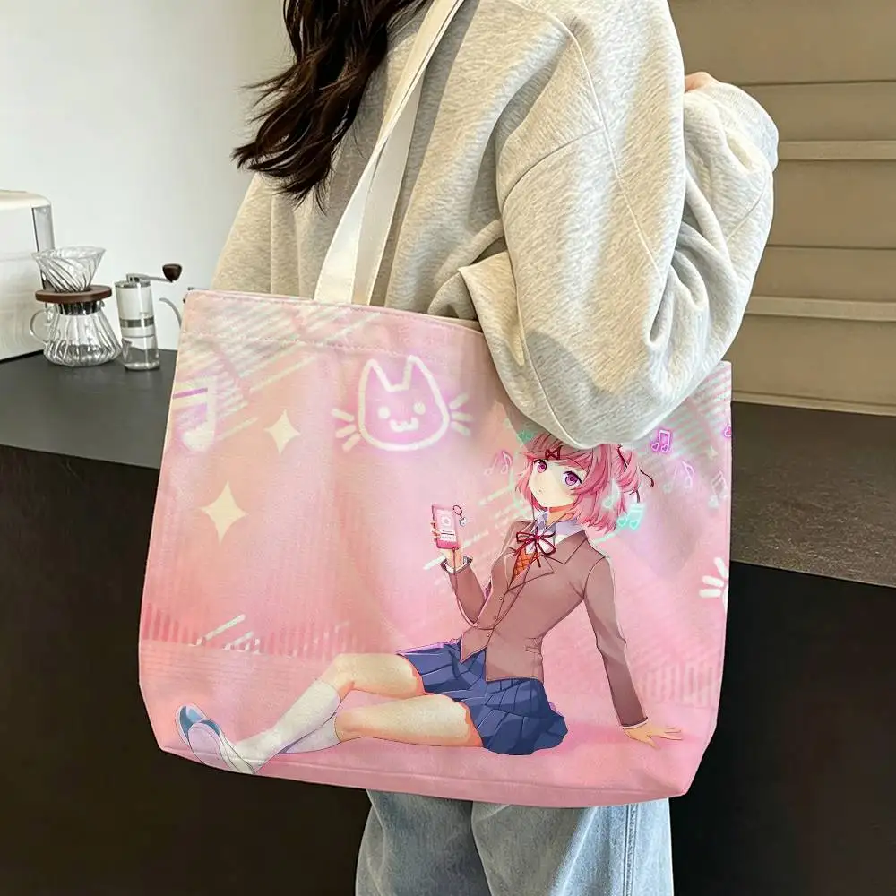 So Cute D-Ddlc Doki characters Large Capacity Cotton Polyester Zipper Tote Bag Daily Shopping Shoulder Handbag