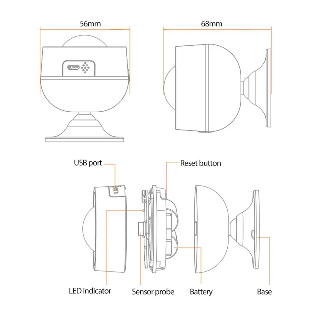 HomeKit and ZigBee PIR Motion Sensor Battery Power and USB Charged Infrared PIR Support Tuya App/Smart Life App/Apple Home APP