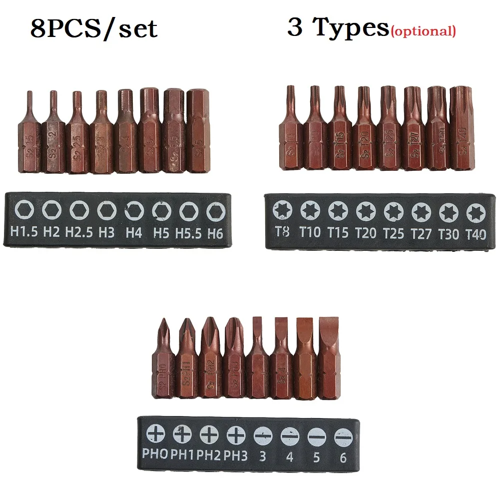 8pcs Cross Torx Star Screwdriver Bits 25mm 1/4‘’ Hex Shank Security Magnetic Driver Bit Ratchet Screwdriver Batch Head