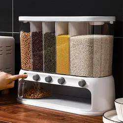 Rice Dispenser 5-Grid Airtight Cereal Dispenser Countertop 12L Dry Food Storage Container For Soybean Grains Flour Wall-Mounted