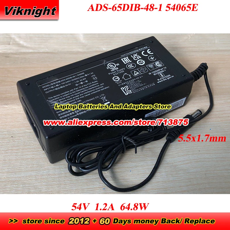 Genuine for HOIOTO 54V 1.2A 64.8W ADS-65DIB-48-1 54065E AC Adapter for HUNTKEY HKA06554012-7Y for POE Monitor With 5.5x1.7mm tip