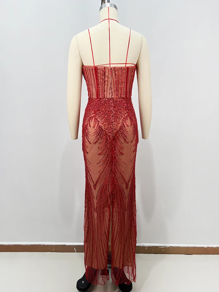 Strapless Off Shoulder Red Evening Dresses – Sexy Mermaid Maxi Dress with Beaded Embellishments Wedding Guest & Party Outfit