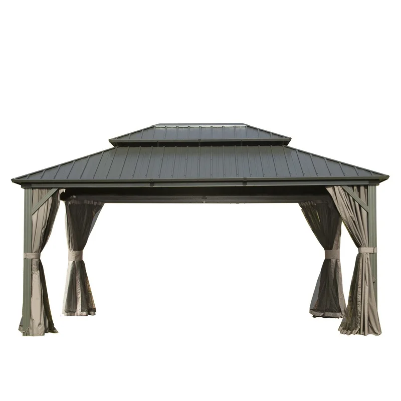 

10' x 14' Aluminum Hardtop Gazebo with Double Roof, Canopy, Curtains, and Netting for Patio, Backyard, Deck, Lawn