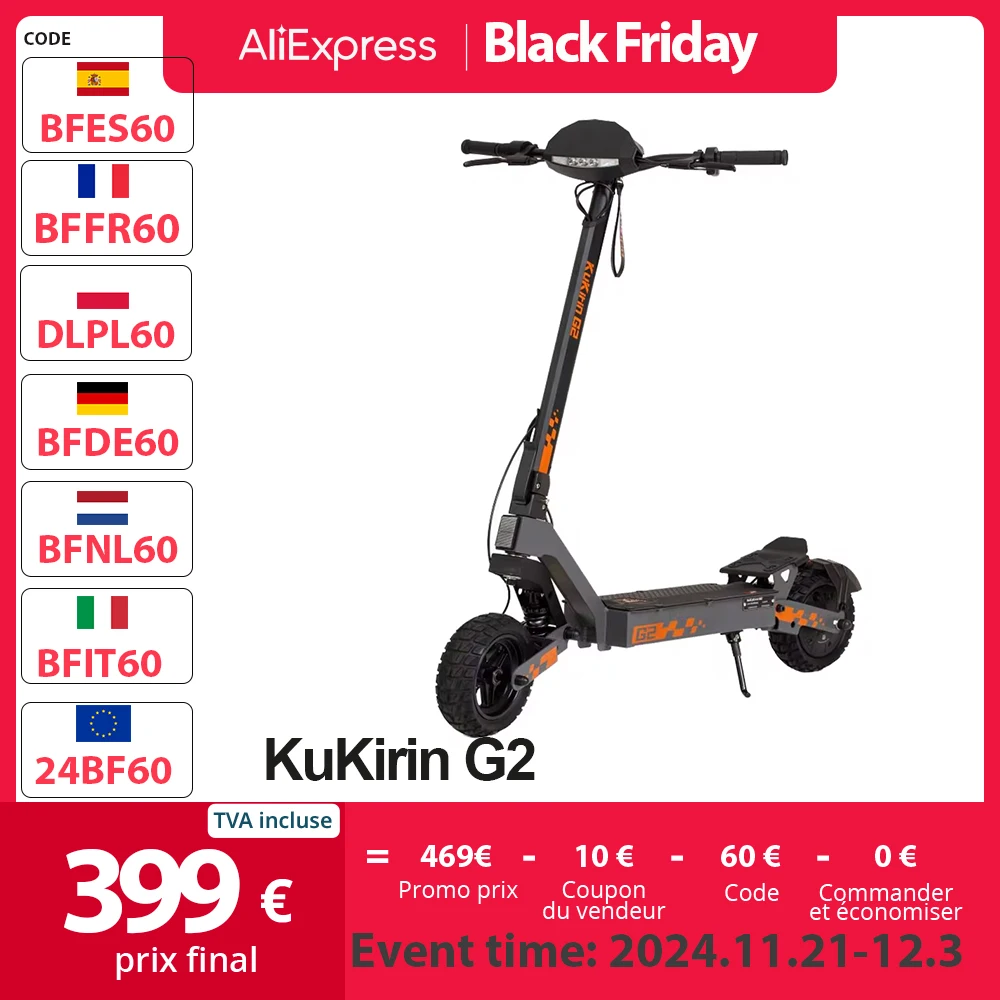 KuKirin G2 Folding Electric Scooter 800W Brushless Motor 10 Inch Vacuum Off-Road Tire EScooter 48V 15AH Battery Max Speed 45km/h