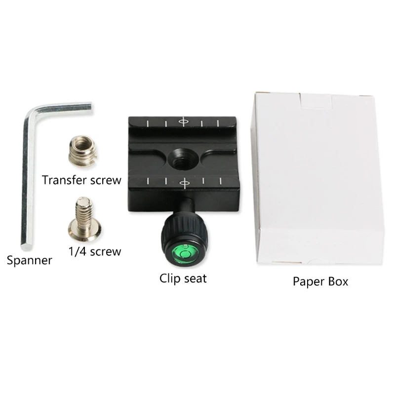 Adaptador abrazadera placa liberación rápida QR-50 50mm con 3 niveles burbuja incorporados para Arca para bola