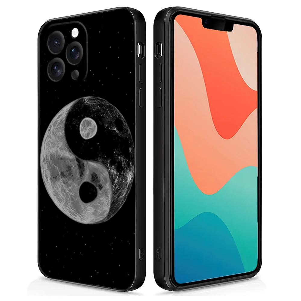 Tai Chi Moon Art Yin Yang Tree Cool Fashion Phone Case for iPhone 12 11 14 15 13 16 Max Plus Pro Black Soft Silicone Cover