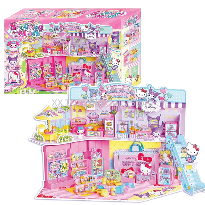 

Sanrio Characters Shopping Mall Playset With 50+ Accessories My Melody Kuromi Hello Kitty Character Scene Toy Girl Birthday Gift