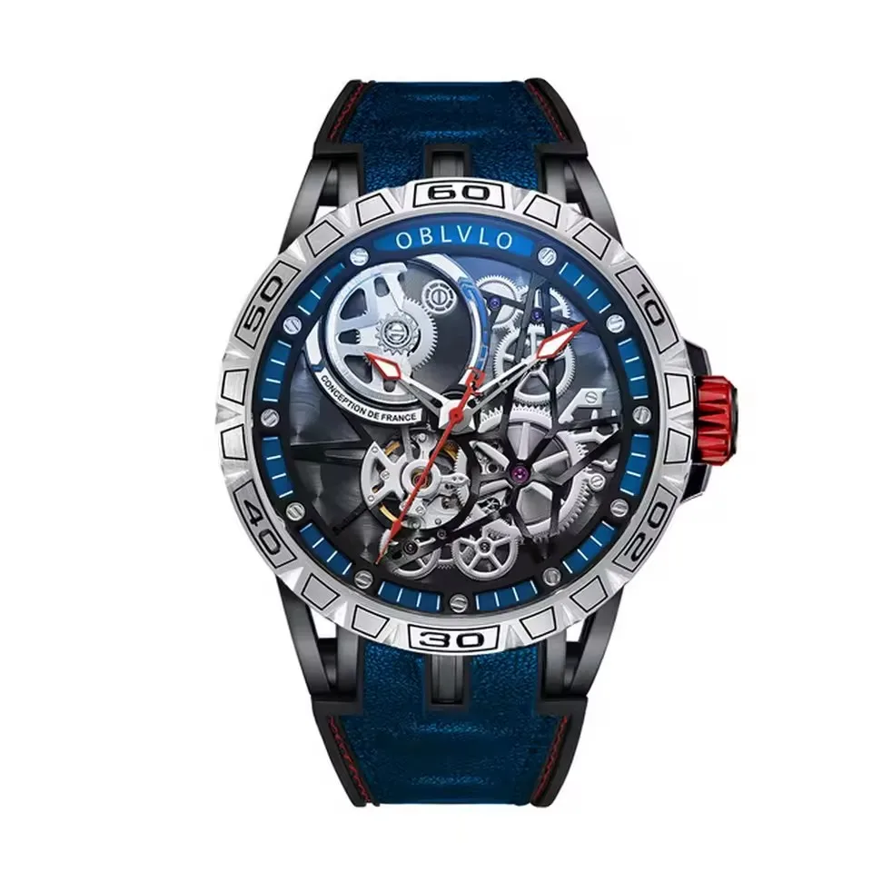 OBLVLO Men's Automatic Mechanical Watch 47mm – Stylish Timepiece, Water-Resistant, Sapphire Crystal, Luminous