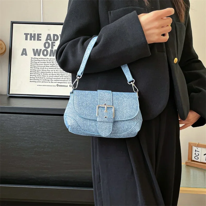 

Luxury Designer Jean Bag Women Denim Underarm Shopper Purse 2025 New Brand Women's Handbag Leather Shoulder Crossbody Bag