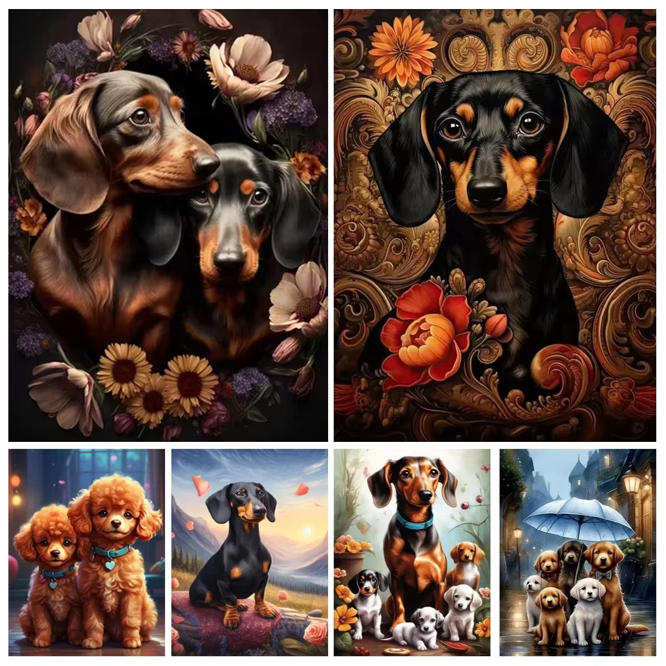 Full Kit Black Dachshund Family Diamond Painting Dog Rhinestones Animals Picture Sale Beads Mosaic Jewelry Cross Stitch New 2025