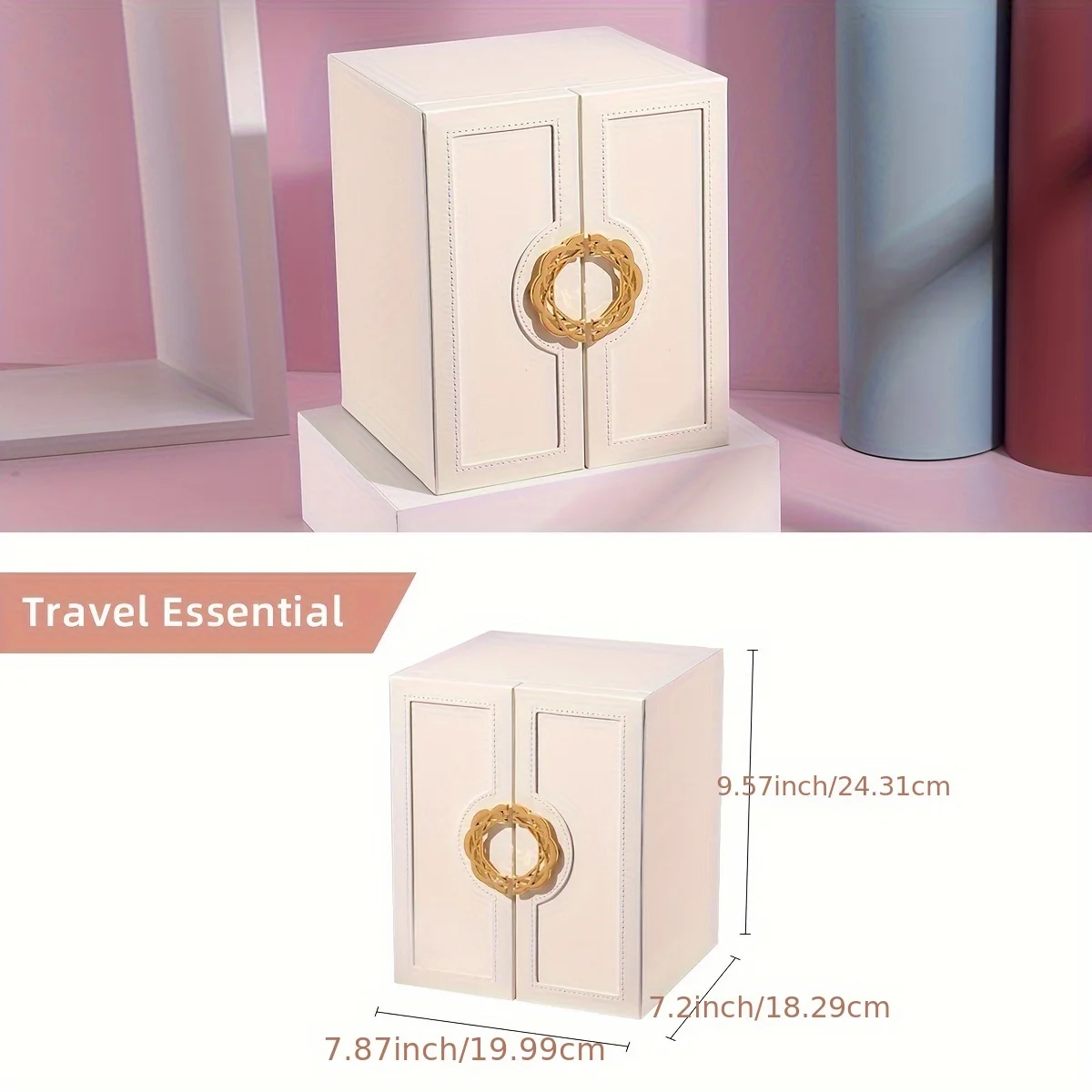 5-Drawer Faux Leather Jewelry Box, Soft Lined Interior, Golden Handles. Elegant Storage for Rings, Necklaces, Earrings.