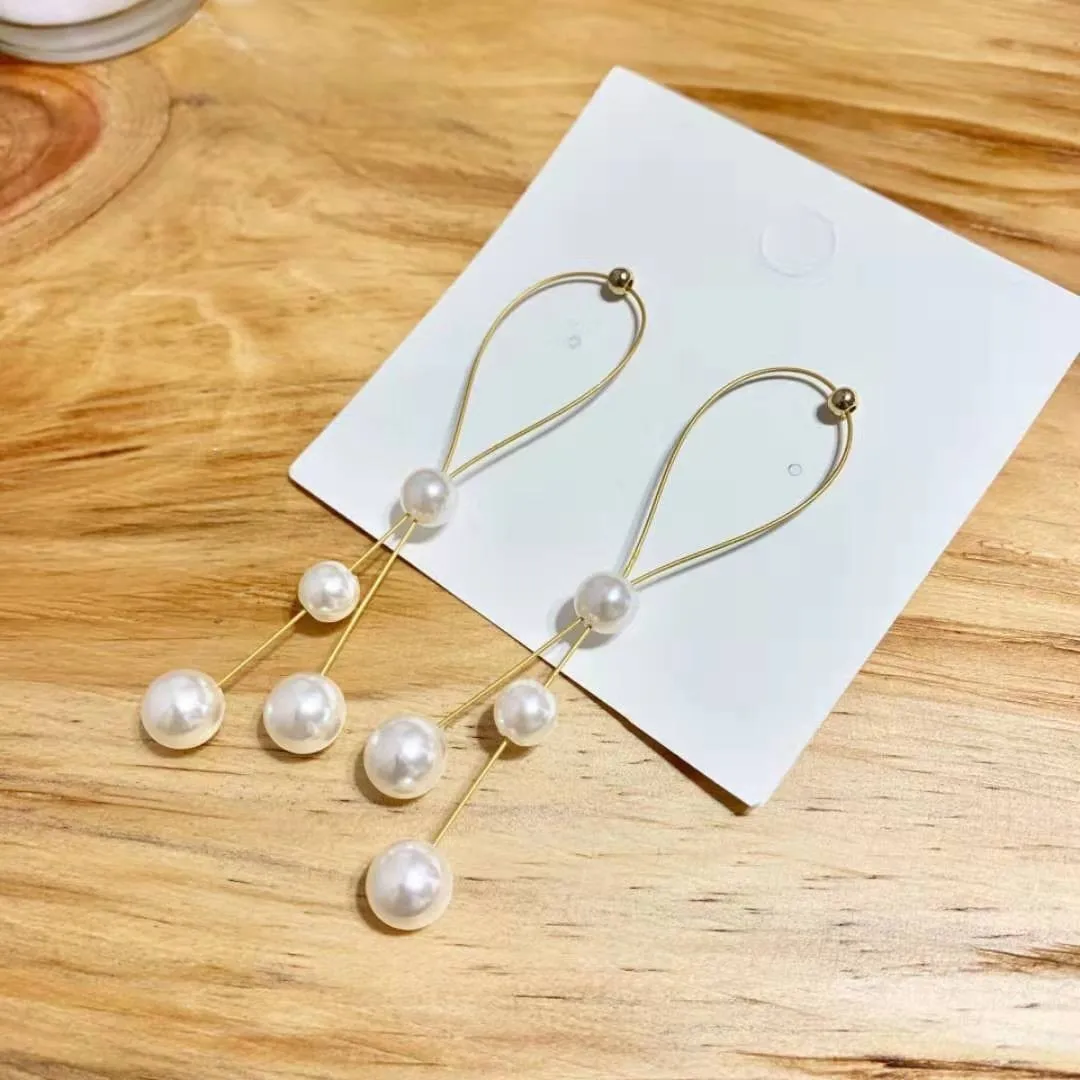 Temperament Long Imitation Pearl Tassel Clips Earrings for Women Without Piercing Pendant Clip Earring Wedding Party Jewelry