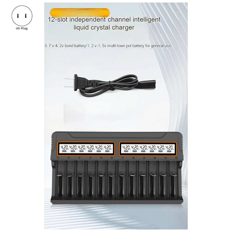 18650 Charger 12 Slots Aa.Aaa Nickel Metal Hydride/Lithium Battery Smart Universal Charger with Display US-Plug-A07G view 4