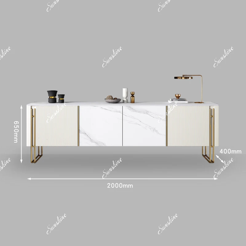 Italian light luxury floor cabinet coffee table combination solid wood villa living room wall cabinet  FT