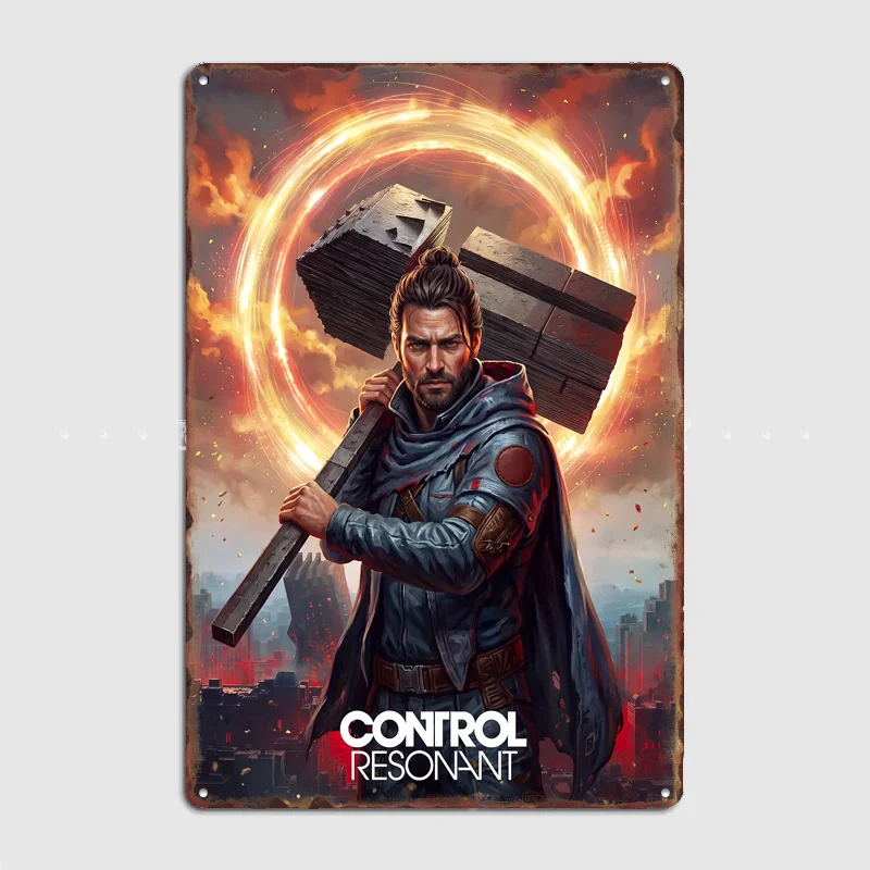 Control Resonant Warrior with Hammer Metal Posters Sign Bar Club Custom Bedroom Indoor Wall Decor Tin Room Decoration Home Decor