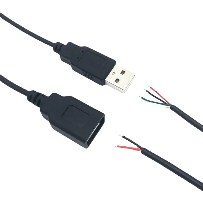 Jcd conector de carregador usb, 2 pinos, 4 pinos, usb 2.0, macho, fêmea, cabo de extensão de fonte de alimentação, cabo de carregamento, linha de dados diy ﻿