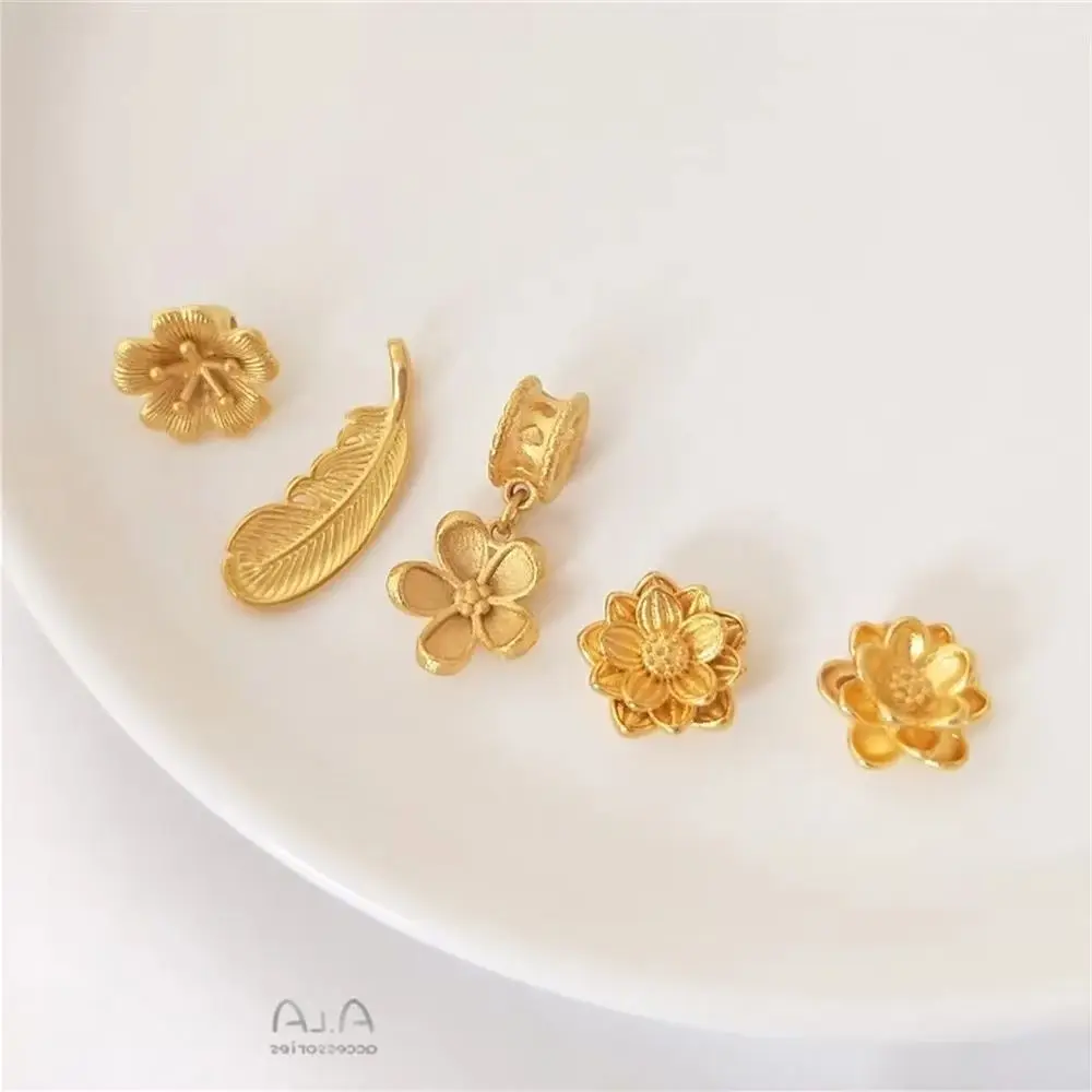 

Vietnam Placer gold big hole lotus plum flower separated beads Lu Tong accessories feather pendant DIY bracelet jewelry